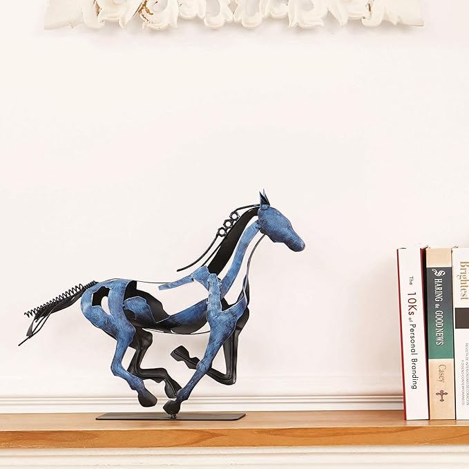 Horse Statue, Unique Metal Art Handmade Sculpture for Home Decor, Rustic Decor, Gifts for Horse Lovers (Blue)