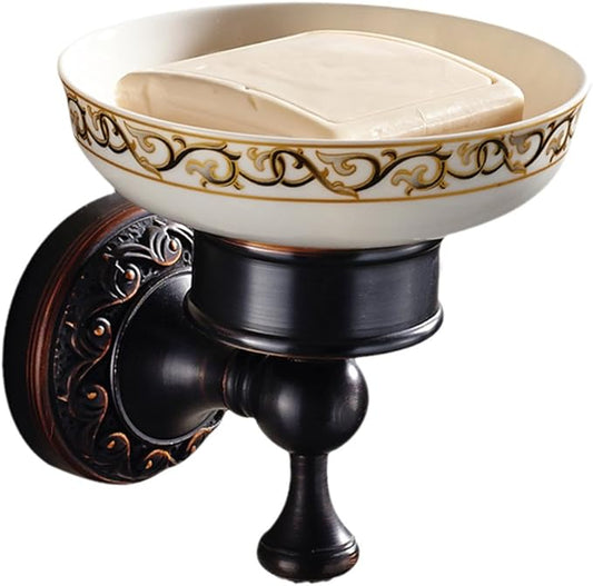Leyden Bronze Soap Dish, Oil Rubbed Bronze Bathroom Accessories Soap Holder Shower Room Soap Dish Stand Organizer Tray Ceramic Dish Brass Retro Wave Pattern Design