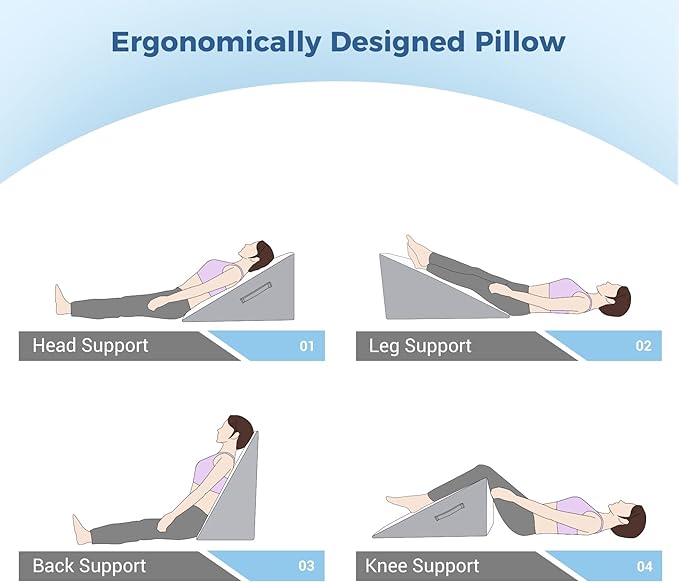 COOLBEBE Bed Wedge Pillow for Sleeping,12Inch Elevated Wedge Pillow for Sleep Apnea, Foam Wedge Triangle Pillow for Acid Reflux, Gerd and Snoring - Breathable Air Layer Washable Cover