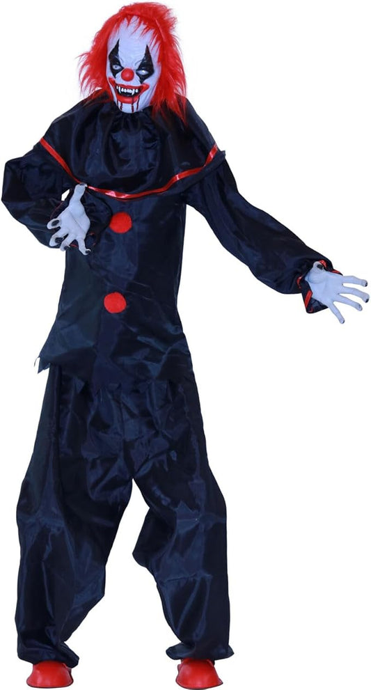 Haunted Hill Farm Life-Size Talking Clown Halloween Animatronic with Touch Activated Lights and Sound, Indoor or Covered Outdoor Scary Halloween Decorations, Battery Operated Fright Props