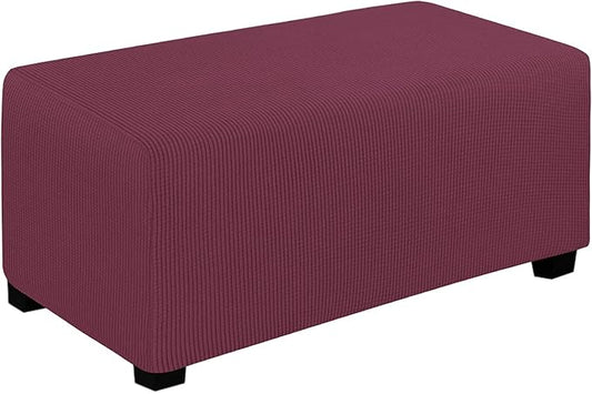 Easy-Going Stretch Ottoman Cover Folding Storage Stool Furniture Protector Soft Rectangle slipcover with Elastic Bottom(Ottoman Large,ASH Rose)