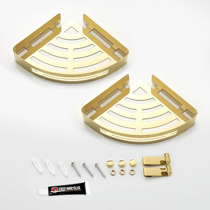 Corner Shower Caddy Wall Mounted Shower Shelf Bathroom Shower Organizer Shower Rack 2 pack Gold