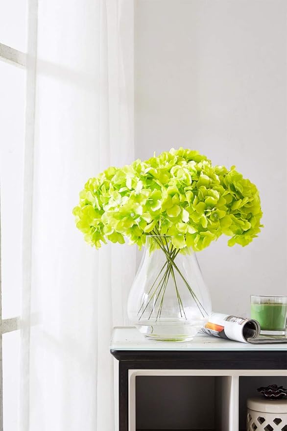 Artificial Hydrangea Flower Heads Hydrangea Silk Flowers Head for Wedding Centerpieces Bouquets DIY Floral Decor Home Decoration,Pack of 10 with Log Stems -Color (Green)