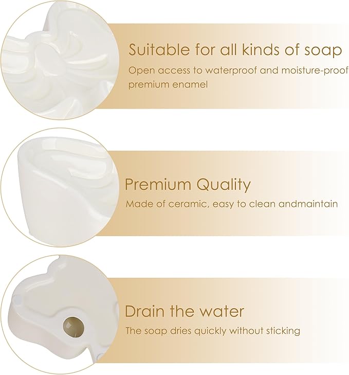 Bowknot Soap Dish, Bow Shaped Ceramic Drain Soap Box, Ceramic Soap Dish for Bathroom, Sinks, Kitchen (White)
