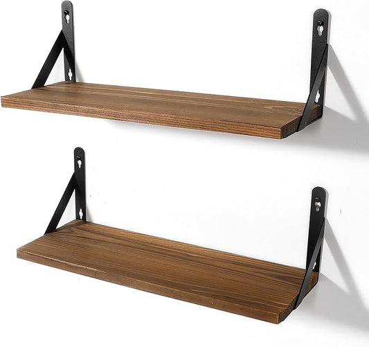 AGM Floating Shelves, Bathroom Shelf Set of 2, Rustic Wood Wall Mounted Shelf for Storage&Room Decor, Floating Shelf for Plants, Book, Bathroom, Bedroom, Kitchen, Office, Living Room(Dark Brown)