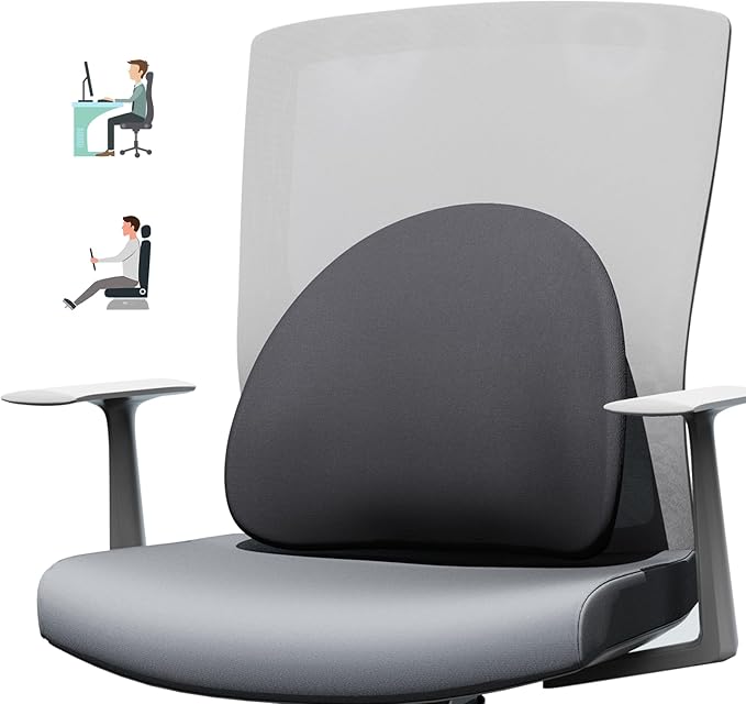 Lumbar Support Pillow for Office Chair - Ergonomic Memory Foam Back Support for Office Chair, Office Chair Back Support Cushion for Back Pain, Ideal Back Support Pillow for Car & Office, Black