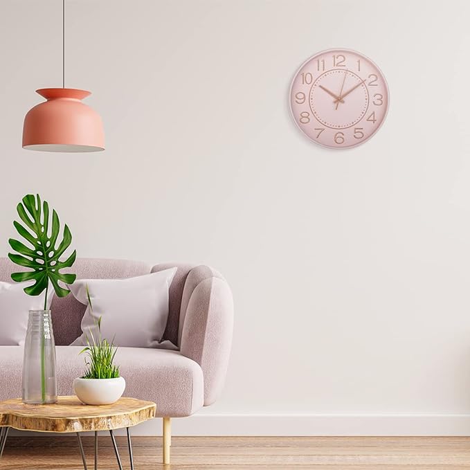 HZDHCLH 10 inch Small Wall Clocks Battery Operated,Silent No Ticking Clock for Wall,Modern Quartz Wall Clock for Living Room Bedroom Kitchen Office School Classroom Decor (Pink& Rosegold)
