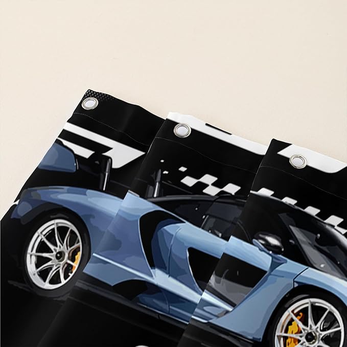 AILONEN Boys Racing Car Shower Curtain,Extreme Sports Car Bath Curtain for Kids Teen,Cool Speed Car Racer Waterproof Black Curtain for Bathroom Decor, 72" W x 96" H