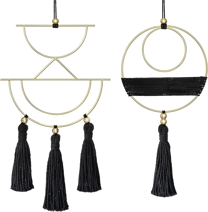 Mkono 2 Pcs Small Macrame Wall Hanging Boho Decor Cute Home Art Ornament with Gold Metal Ring for Bedroom Living Room Nursery Bathroom, 12.6''H x 7.6''W and 11.5''H x 5.9''W, X-Small