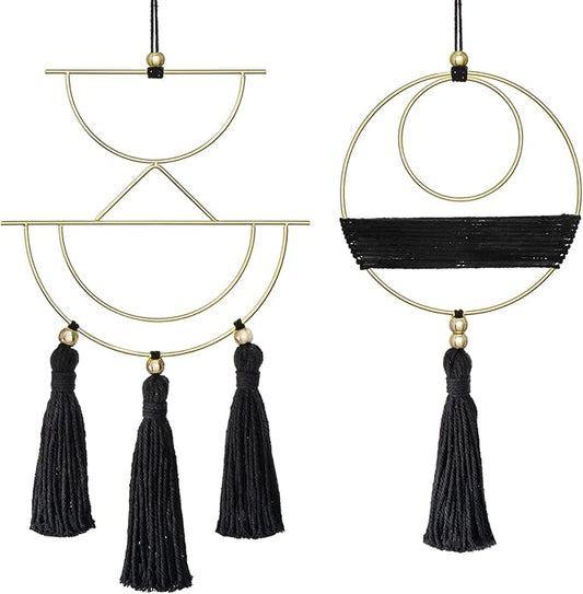 Mkono 2 Pcs Small Macrame Wall Hanging Boho Decor Cute Home Art Ornament with Gold Metal Ring for Bedroom Living Room Nursery Bathroom, 12.6''H x 7.6''W and 11.5''H x 5.9''W, X-Small