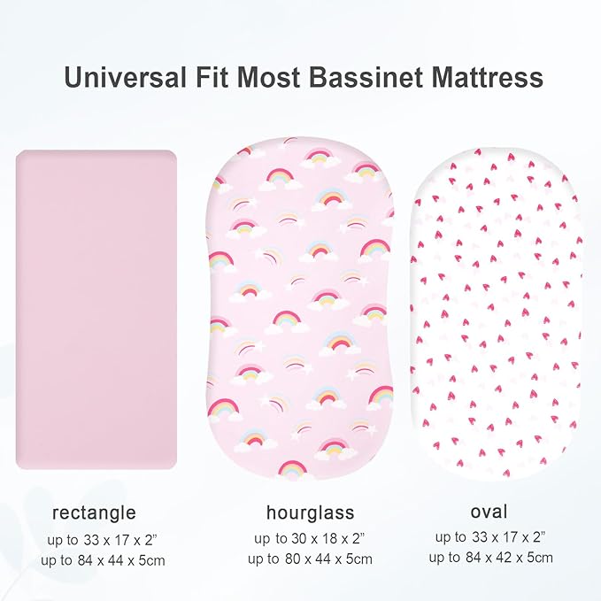 david's kids 3 Pack Bassinet Sheets, Ultra Soft Breathable Comfortable Baby Sheet Set for Boys Girls Neutral, Univeral Fit for Most Cradle and Bassinet Mattress, Rainbow