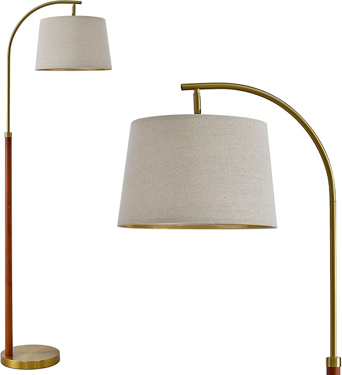62.5" Gold Floor Lamp for Living Room with Foot Switch Standing Lamp Tall Industrial Reading for Bedroom Office
