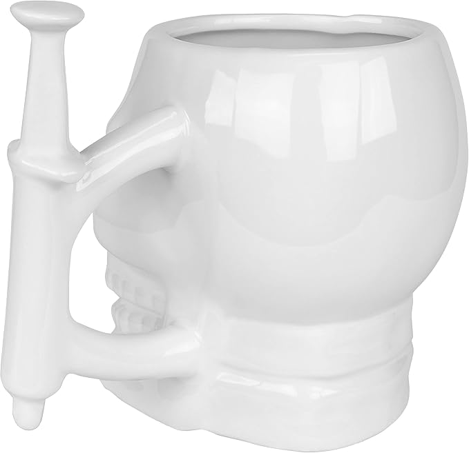 Fairly Odd Novelties FON-10235 Skull With Syringe Handle Ceramic Coffee Mug 11 oz, White