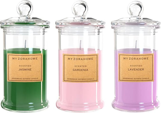 Glass SoyWax Scented Candle, Aromatherapy Jar Candles for Home Scented or As a Christmas Holiday/Birthday Candle Gift for Your Lover(3 Color&Scents set/11OZ/100Hours Burning)