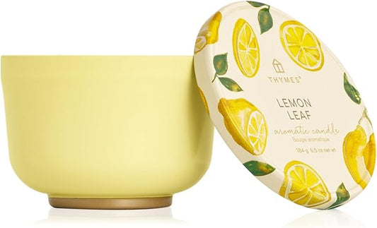 Thymes Scented Candles for Women & Men – Tin with Lid – Luxury Home Decor – Citrus Candles with Notes of Lemon Verbena, White Wood Accord, Lily of The Valley & Bergamot Oil (Lemon Leaf, 6.5 oz)