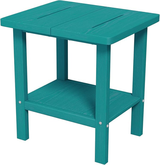 2-Tier Adirondack Square Outdoor Side Table, Pool Composite Patio Table, Weather Resistant End Table for Patio, Backyard, Pool, Easy Maintenance - Aruba