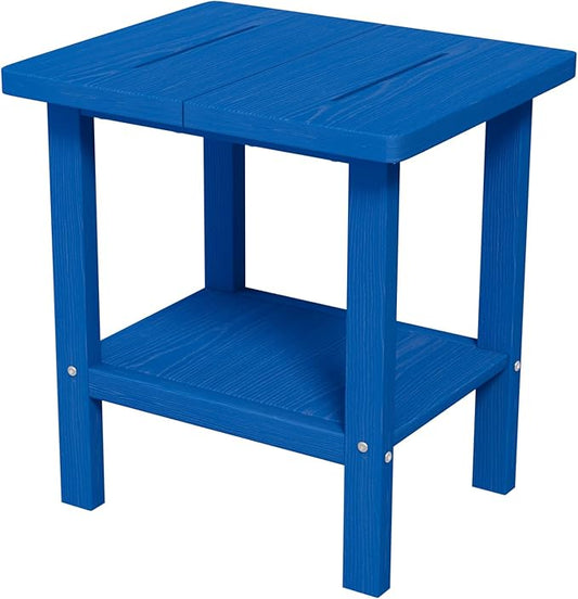 2-Tier Adirondack Square Outdoor Side Table, Pool Composite Patio Table, Weather Resistant End Table for Patio, Backyard, Pool, Easy Maintenance - Navy