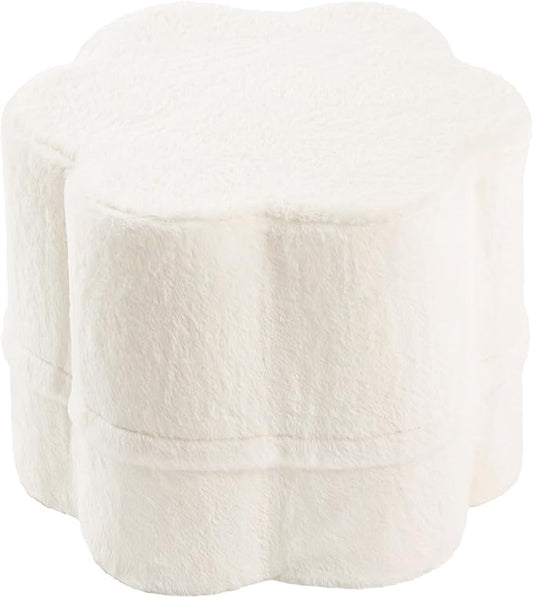Tiita Floral Pouf Ottoman, Foot Stools Ottoman with Foam Chunk Filling, Puff Foot Rest for Couch, Living Room, Kids Room, Cream