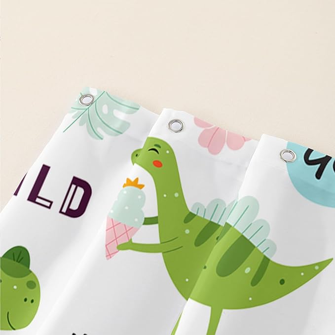AILONEN Dinosaur Shower Curtain for Boys, Cute Green Kids Bath Curtain 72" W*96" H,Tropical Leaves Funny Dinosaur Curtain with 12 Plastic Hooks