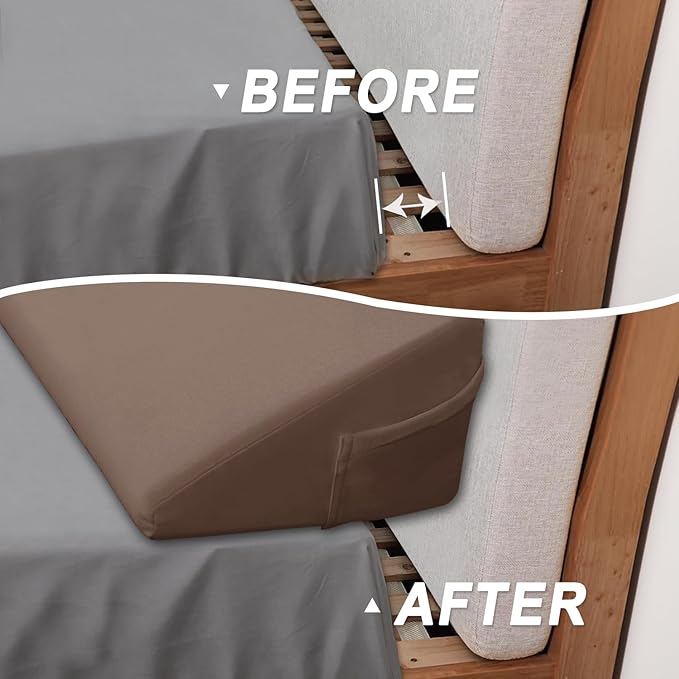 WdFour Bed Wedge pillow, close off Headboard, wall and Mattress Gap. incline, slanted sweat-proof pillow for neck and back pain relief anti-snoring for comfortable sleeping.(Chocolate,39Wx10Dx6H)