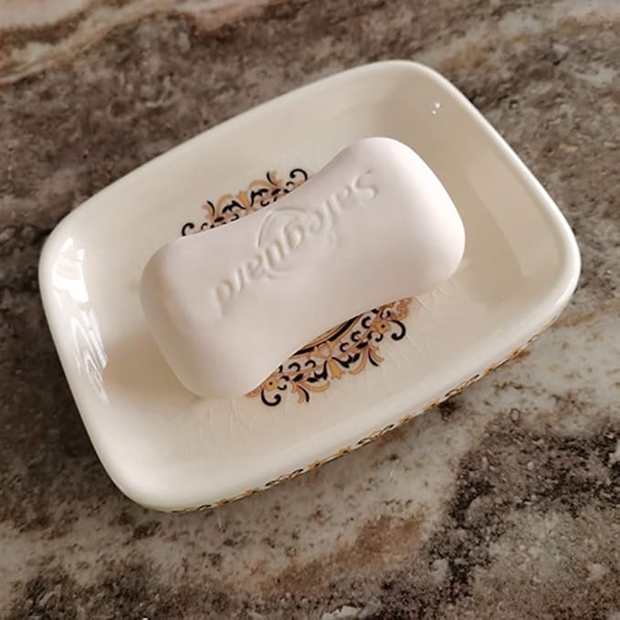Ceramic Soap Dish Creative Ice Crack Ceramic French Sunflower Pattern Soap Dish Holder for Bathroom and Shower Soap Tray Box with Drain Gift for Mum Family