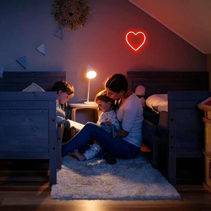 Red Heart Neon Sign, Battery Operated or USB Powered LED Neon Light for Mothers Day Decoration, Table and Wall Decoration Valentines Light for Room Classroom Dorm Wedding Proposal Anniversary Decor