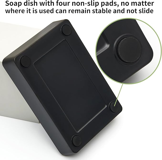 Bamboo Soap Dishes for Shower Wooden Soap Bar Holder for Bathroom Soap Tray Easy to Clean, Durable and with Non-Slip Pads(Single Black Square)