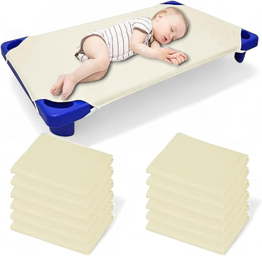 Pack of 12 Cot Sheet for Daycare Preschool Cot Bed -Polyblend Fabric with Corner Elastic Cots Sheets Fits On 22" X 40" Inches Size Toddler and Preschool Daycare Cot Ivory 22 X 40 Size
