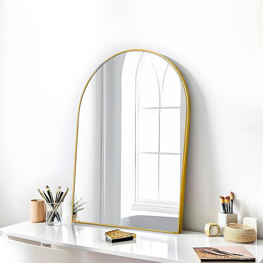 24x16 Arch Mirror Rectangle Wall Mounted Metal Frame Mirrors for Entryway Bedroom Bathroom Living Room 24 16 inch Gold