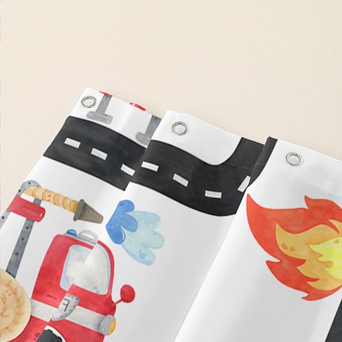 AILONEN Fire Truck Shower Curtain for Boys Bathroom Decor,Firemen Truck Bath Curtain,Construction Truck Printed Kids Curtain,Waterproof with 12 Plastic Hooks, 72" W x 72" H