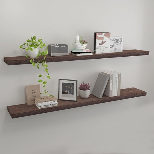 Floating Shelves 48 Inch Wall Shelf Solid Wood Mounted Storage for Bedroom Living Room Set of 2, Rustic Brown Wall Shelves