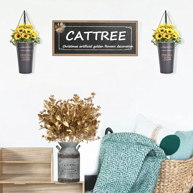CATTREE Artificial Gold Plants for Christmas, Golden Leaves Plastic Faux Gypsophila Fake Simulation Baby Breath Flowers for Home Indoor Outdoor Wedding Decoration Hall Table Planter Filler 4 Pack