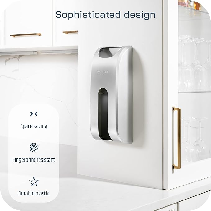 Wall-Mount Grocery Bag Dispenser | Space-Saving Design | Easy Install | Smudge-Proof, Fingerprint-Resistant Silver Dispenser Holds Maximum Bags
