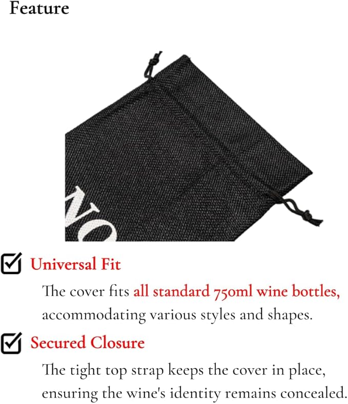 VINOPIE Black Blind Tasting Wine Bags Cover Pouch Kit Tasting Sleeve With Numbering 1to10 Mark Printed On It (10pcs) Hessian Cloth Glass Bottle Gift Bags for Christmas Wedding Party Decoration