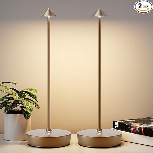 2Pack Rechargeable Cordless Table Lamp, Portable Powered LED Battery 6000mAh Metal USB Desk Lamp, 3 Levels Brightness Light for Restaurants Outdoor (2pack Titanium)