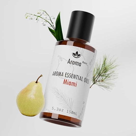 Diffuser Oils Scents - Miami Essential Oil Blend - Luxury Hotel Inspired Home Aromatherapy Diffuser Oil - Pear, Lily of The Valley, Cedar - for Diffuser, Humidifier, Ultrasonic, Reed - 150ML