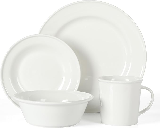 Martha Stewart Cliffield High Fired 16-Piece Porcelain Chip and Scratch Resistant Plates, Bowls, and Mugs Dinnerware Set, Service for 4 - White