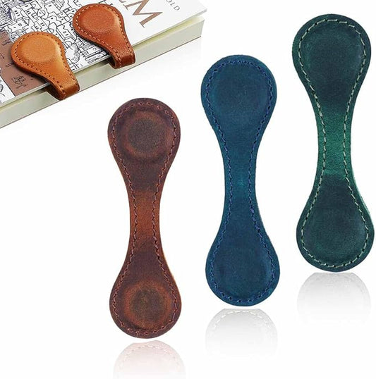 Leather Magnetic Book Clip - 3PCS Magnetic Bookmarks for Readers (Sparkling Pink, Silver, Black) (Pure Color: Green, Blue, Coffee)