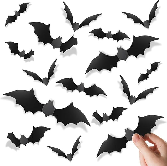 Piteno® 140Pcs Bats Halloween Decorations Party Supplies, Realistic PVC 3D Black Scary Bat Stickers for Creepy Home Decor Halloween Party Decorations DIY Wall Window Decal Bathroom Indoor