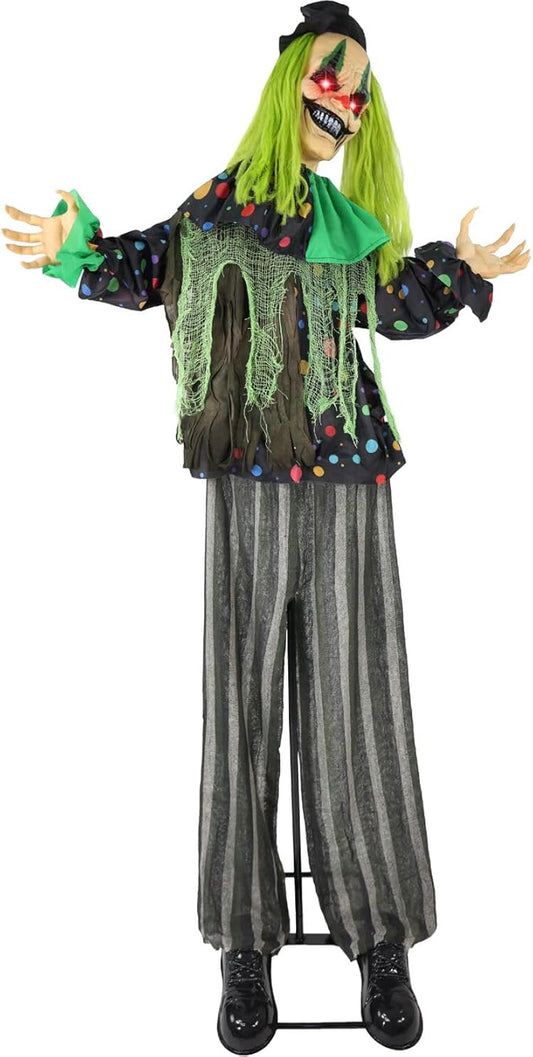 Haunted Hill Farm Lifesize Animatronic Scary Talking Clown with Touch Activated Lights and Sound, Battery-Operated Indoor or Covered Outdoor Halloween Decoration
