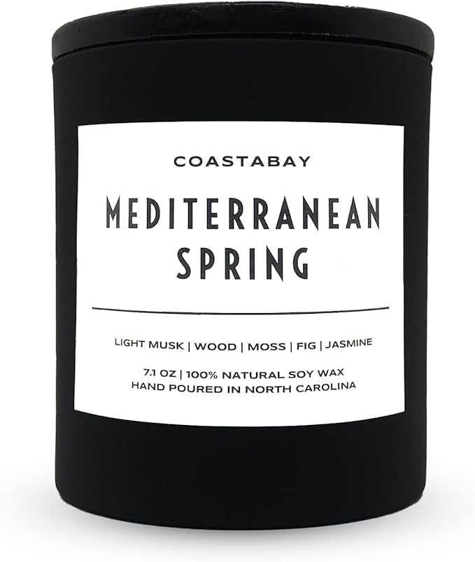 Mediterranean Spring Candle | 100% Natural Soy & Organic Candles, Long Lasting 45 Hour Clean Non Toxic Burn, Eco Friendly, Minimalistic & Modern Design, Hand Poured in The USA – 7.1oz
