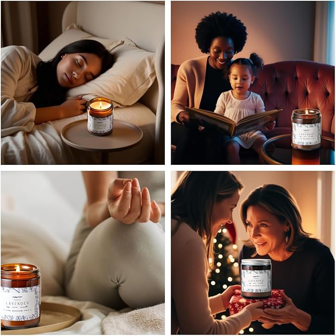 Lavender Scented Candle - 7oz Soy Wax Aromatherapy Candle for Stress Relief & Relaxation – 40 Hours Long Lasting, Natural Essential Oils, Gift for Women & Home Decor