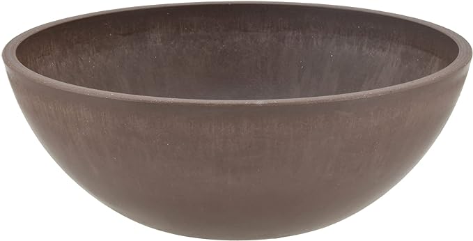 PSW Pot Collection M20C 10-inch Plastic/Stone/Wood Composite Low Bowl Planter – No Drainage Hole (Drillable), Shallow Indoor/Outer Pot for Succulents, Bonsai, Fairy Gardens, Herbs, Chocolate