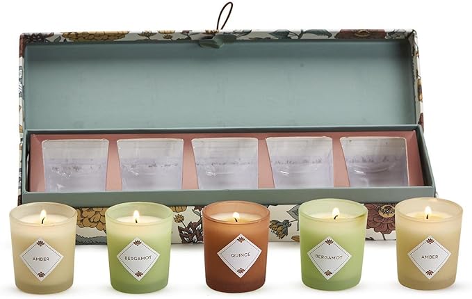 Two's Company Nature Walk Set of 5 Scented Candles in Gift Box Includes 3 Scents