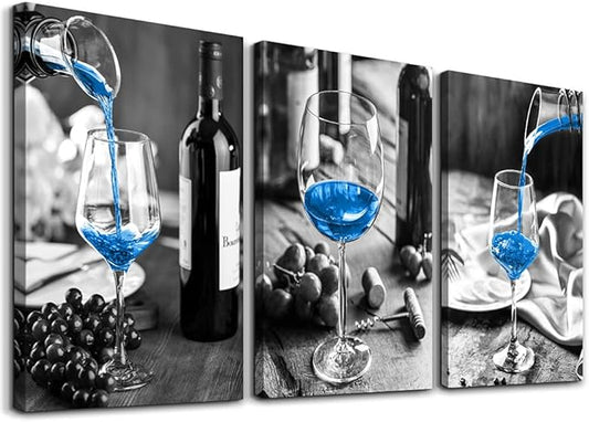 Wall Decor For Dining Room Canvas Wall Art For Kitchen Black And White Wine Glasses Pictures Modern Yellow Wine Canvas Art Prints Ready To Wall Painting For Restaurant Home Decorations 20"X28" 3 Piece