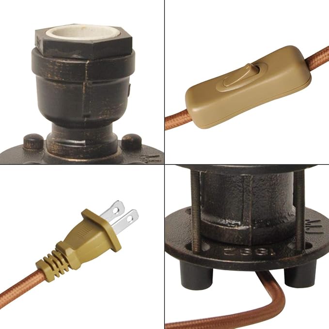 Industrial Table Lamp Base for Bedroom, Small Bedside Desk Lamps Vintage Rustic Farmhouse Mini Lamp Gold Metal Bronze Lights for Nightstand, Reading Room (No E26 Edison Bulb)