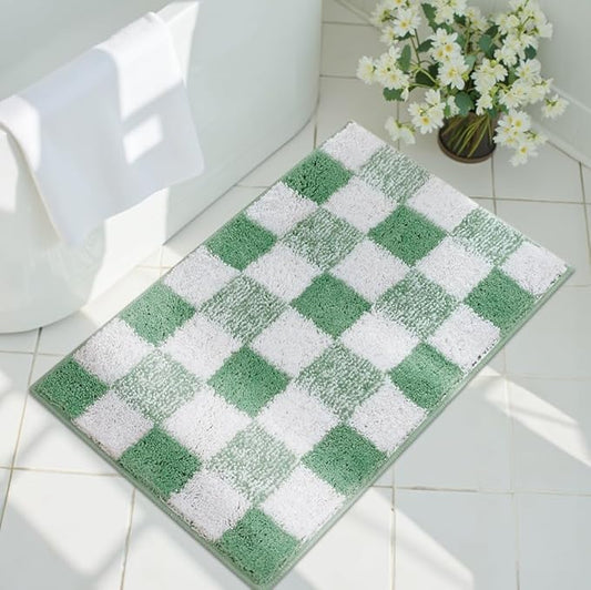 GRANNY SAYS Checkered Green Bathroom Rugs,32" x 20",Fluffy Rug, Absorbent Microfiber Ultra Soft Bath Mat Washable, Non-Slip Bath Mats for Bathroom, Cute Floor Mat for Tub, Shower, Bedroom