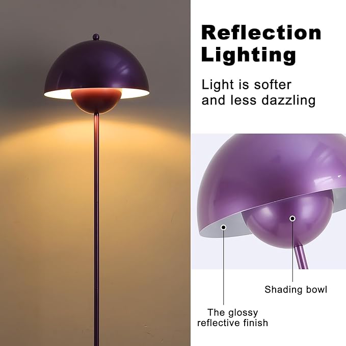 COSYLUX Modern Floor Lamp for Living Room, Industrial Tall Standing Lamp for Bedroom, Metal Shade Reflecting Light Reading Floor Lamp for Office, Nursery Room, Corner(Pearl Purple)