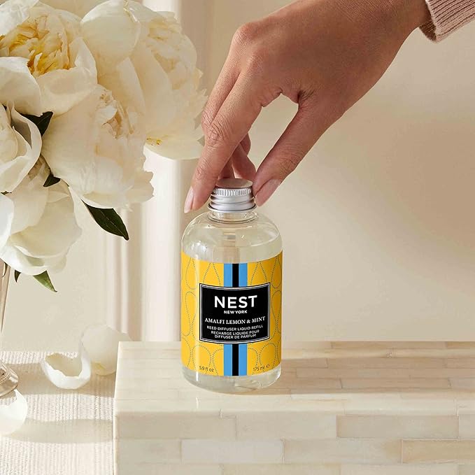 NEST New York Reed Diffuser Liquid Refill, Amalfi Lemon & Mint - 5.9 fl oz - Fragrance for Up to 90 Days - Flame Free