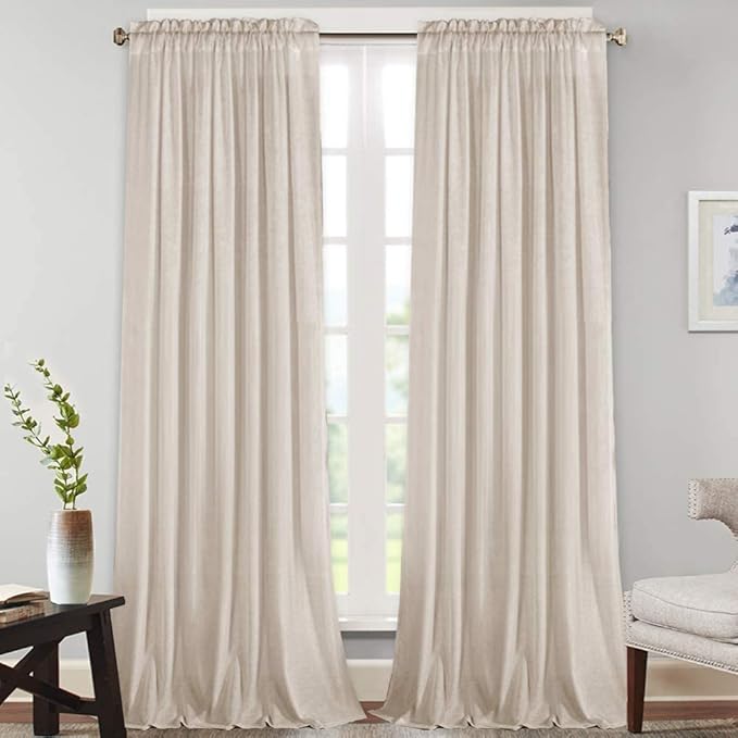 PrinceDeco Angora Linen Curtains 96 inch Length Rod Pocket Window Drapes for Bedroom Light Filtering Window Treatments for Living Room(2 Panels, 52" W x 96" L)